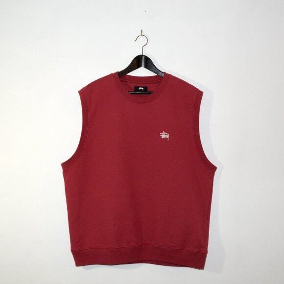 Stussy Fleece Vest Stock Logo Washed Burgundy EUC Mens XL - Picture 1 of 9